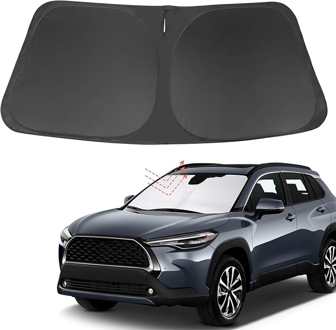 Front Windshield Sun Shade Foldable Car Front Window Sun Shade Windshield Shade Custom Fit for 2022-2026 Toyota Corolla Cross Block UV Rays Accessories Heat Keep Cooler