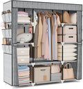 VTRIN Portable Closet Wardrobe for Hanging Clothes 57.3 Inch Large Capacity Clothes Rack with Cover, 10 Storage Organizer She