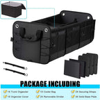 Large Trunk Organizer for Car, SUV, Truck with Removable Cooler Bag-Collapsible Multi Compartments w/Foldable Cover, Non Slip
