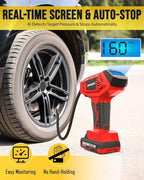 Tire Inflator Portable Air Compressor, 160PSI Cordless Handheld Tire Pump with 20V Battery & 12V DC Dual Power, 4X Faster Inflation, Auto Shut Off, Digital Gauge for Car, Motorcycle, Bicycle, E-Bike