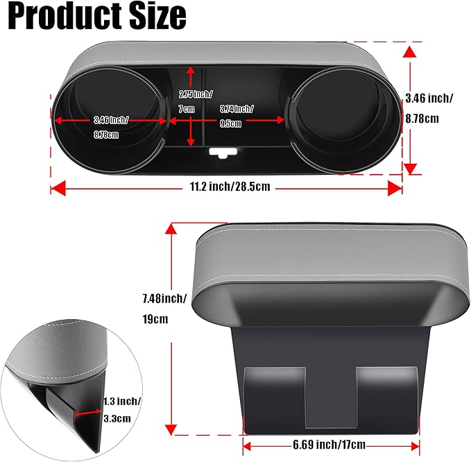 iokone Coin Side Pocket Console Side Pocket Leather Cover Car Cup Holder Auto Front Seat Organizer Cell Mobile Phone Holder (Slim-Gray)