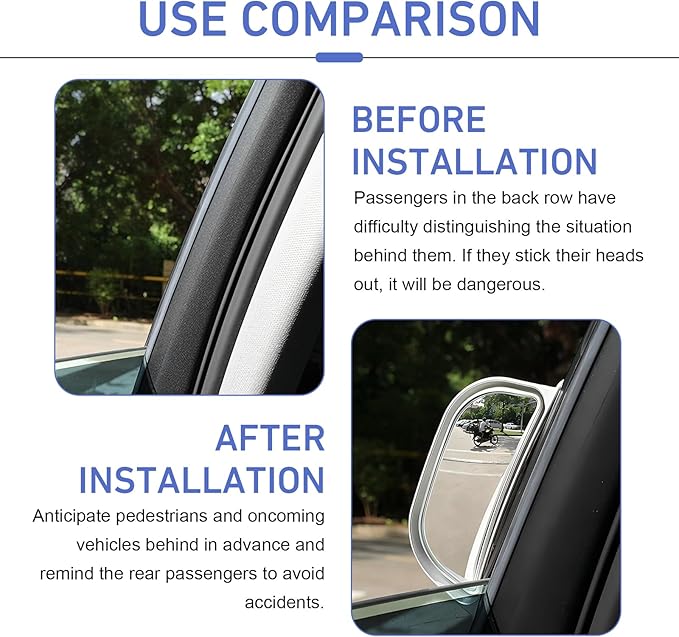 2 PCS Back Passenger Blind Spot Mirrors, 1.8" x 5" Adjustable Wide Angle B-Pillar Blind Spot Mirror, Car Side View Mirror for Get-Off Safety, Universal Accessories for Most Cars (White)