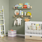 Forbena Natural Wood Nursery Book Shelves Wall Mounted, Floating Bookshelf for Kids Room, Toys and Books Storage Organizer Bo