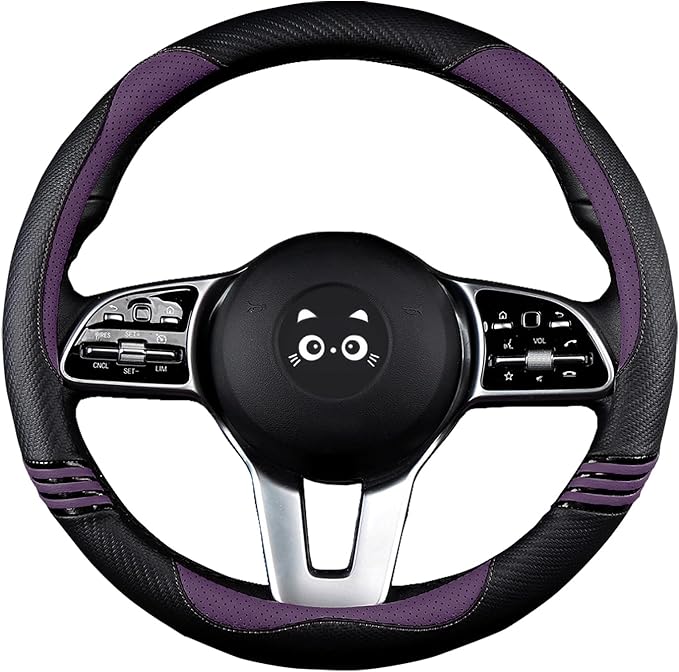 Iwantit® Steering Wheel Covers with Leather and Anti-Slip Rubber Ring, Universal Fit 14.5-15 inches for Cars,SUV (Purple/Blac