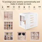 Homeanda Jewelry Box for Women with Glass Lid, 5 Drawers Jewelry Organizer and Storage for Necklaces, Rings, Earrings, Bracel