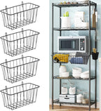 4 Pack Large Grid Wall Baskets with S-Hook - Gridwall Accessories Set Black Metal Hanging Shelf Basket Bins Organizer - Modul