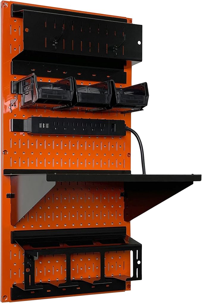 Wall Control Power Tool Storage Organizer Kit Cordless Drill Holder Charging Station Rack 16” x 32” Metal Pegboard Organizati