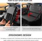 Car Steering Wheel Tray, Foldable Car Laptop Desk Eating Food Tray with Transparent Holder & Tissue Box, Adjustable Back Seat Headrest Table for in-Car Dining Working Studying (Red)