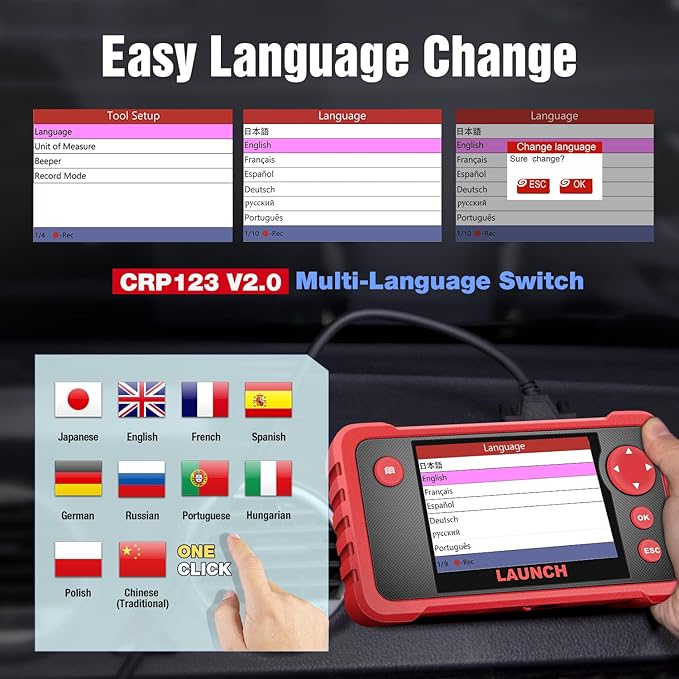 Launch Crp123 V2.0 Obd2 Scanner, 2026 Engine/Abs/SRS/Transmission Car Diagnostic Tool with Oil Reset/Throttle Adaption/SAS
