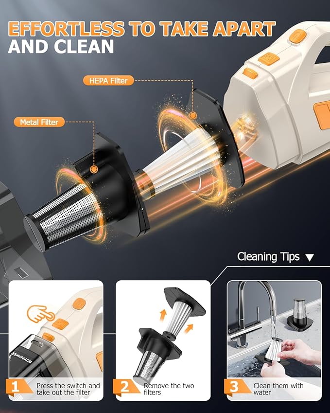 BQYPOWER Handheld Vacuum Cordless, 16000PA Strong Suction Hand Held Vacuum Dust Busters Cordless Rechargeable with Multiple A