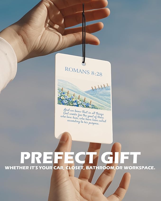 Cute Blue Christian Car Air Freshener 4 Pcs, Preppy Floral Religious Bible Verse Hanging Air Freshener for Cars Bathroom Dorm