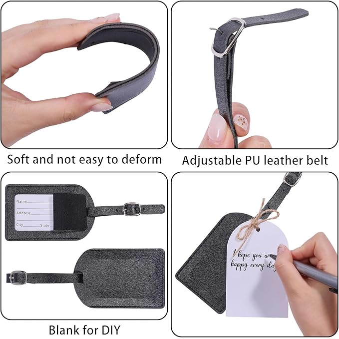 FREEBLOSS 50 Set Leather Luggage Tags Bulk Wedding Favors Luggage Tag Black PU Flip-Fold Bag Name Tag with 50 Insert Cards We