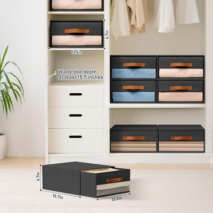DIMJ Closet Organizers and Storage - Foldable Storage Bins with Drawers Fabric Stackable Storage Drawers with Clear Window,Fa
