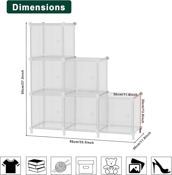 Cube Storage Organizer, 6-Cube Shelves Unit with Doors, DIY Stackable Plastic Clothes Organizer for Bedroom and Under Stairs 