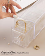 HOMEHIVE Clear Acrylic Jewelry Organizer Box with 20 Portable Pouches, Jewelry Storage Case for Women Girls, Tangle-Free, Ant