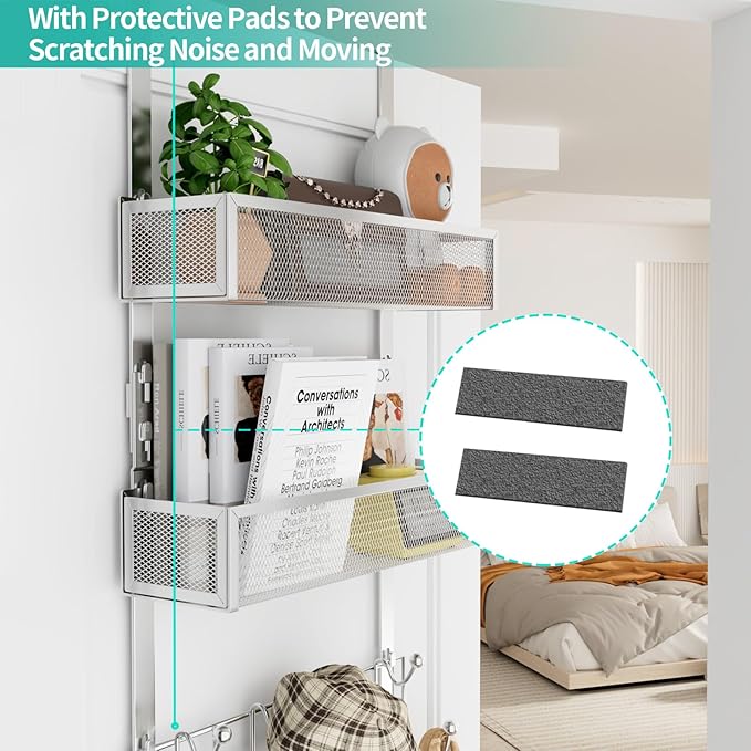 HapiRm Over The Door Hanger with Coat Hooks and 2 Baskets, Rustproof & Waterproof Over The Door Hooks, Storage Organizer for 