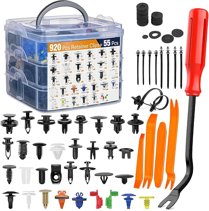 GOOACC 975Pcs Car Push Retainer Clips & Auto Fasteners Assortment 33 Most Popular Sizes Bumper Fender Rivets with Cable Ties 