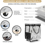 (Large,Silver) Reusable Grocery Bag on 5 Wheels, Foldable Rolling Tote Carries Up to 76lb Shopping Trolley, Rolling Bag with 3 Handles, Zipper Clouser Rolling Tote Bag with Wheels for Laundry