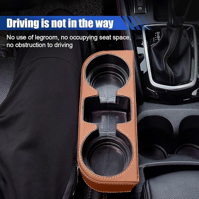 Car Cup Holder, Auto Front Seat Organizer, Multifunctional Cup Drink Holders with PU Leather Cover, Gap Filler Storage Box Coin Bucket Console Side Pocket Cell Mobile Phone Holder (Brown)