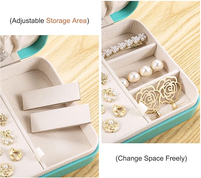 LANDICI Small Jewelry Box for Women Girls, PU Leather Travel Jewelry Organizer Case, Portable Jewellery Storage Holder Displa