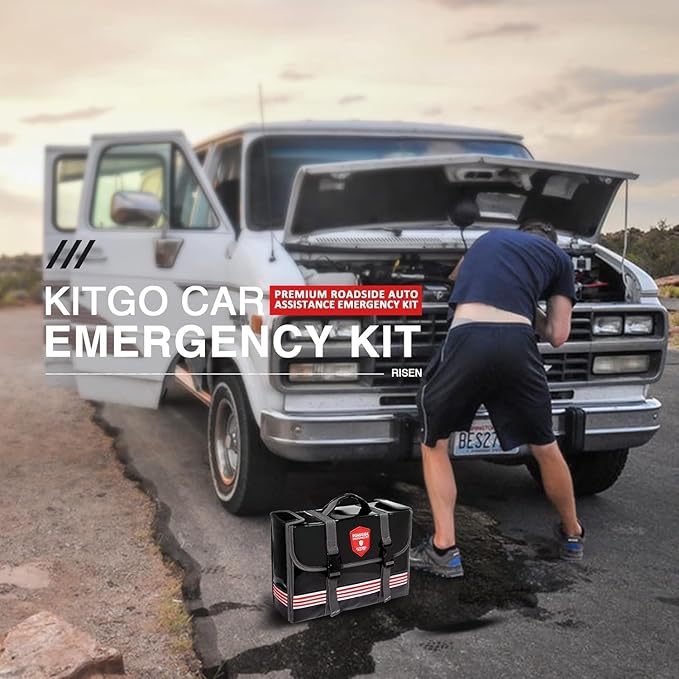 Car Emergency Kit (126 Piece)，Gift for Father Women Friend, Premium Roadside Assistance Essentials with Jumper Cables Tow Rop