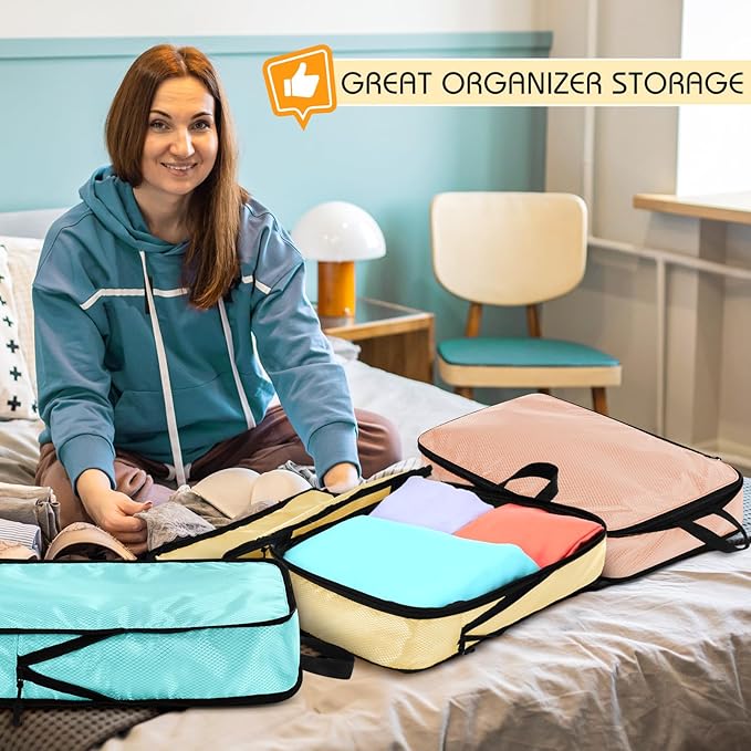 5 Pack Compression Packing Cubes for Travel Space Saving Cubes Luggage Organizer for Suitcase(Pastel,L)