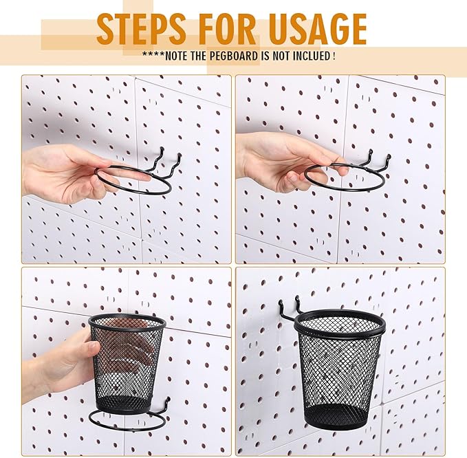 Spakon 6 Sets Pegboard Cups with Ring Hook, Peg Board Baskets Bin Holder Organizer Accessories Pegboard Pencil Cup Multipurpo