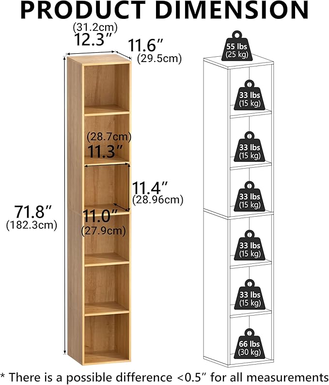 Cube Shelf Organizer, 6 Cube Oak Open Shelf, Freestanding 6-Tier Low Bookcase, DVD Shelf & Lego Display for Living Room, Bedr