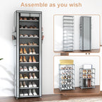 VTRIN Vertical Narrow Shoe Rack Organizer Tall Shoe Rack for Closet Entryway 10 Tier Non-Woven Cover Shoe Shelf Holds 20-22 P