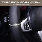 AUTOYOUTH Leopard Steering Wheel Cover - Bling Crystal Rhinestones Cheetah Print on Leather Non-Slip Breathable Design for Wo