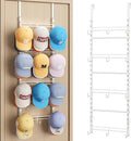 SWTYMIKI Over Door Hat Organizer - 4 Tier Metal Adjustable Wall Mounted Hat Rack with 12 Hooks Design, Hanging Baseball Cap O