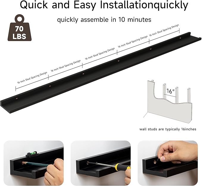 Floating Picture Ledge Shelves for Wall Set of 2, 95 Inches Picture Ledge Shelf with Long Large Nursery Book Shelf for Toys S