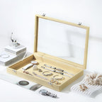 Coward Jewelry Organizer Box, Yellow Linen Blank Display Tray Case with Lid for Storage Necklaces Bracelets Rings Beads and J