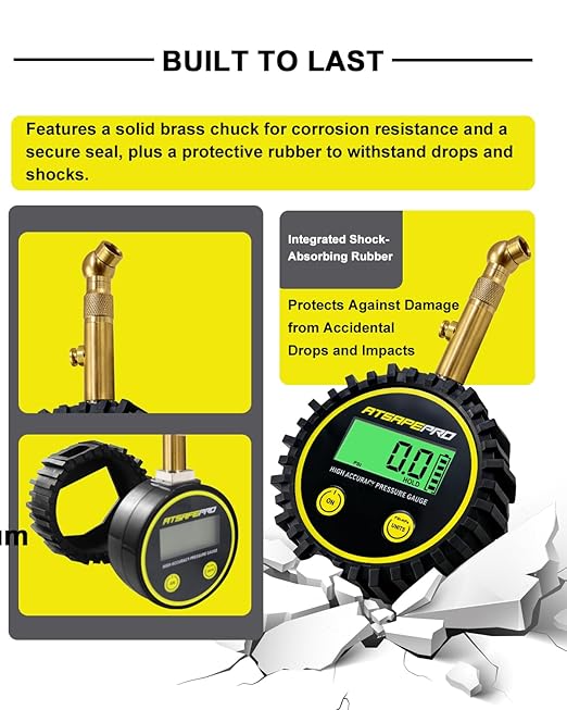 Digital Tire Pressure Gauge for Low Pressure Tires - 0-30 PSI ±0.5% Accuracy, Backlit LCD with 4 Units & Battery Indicator, 360° Swivel Head for Schrader Valve, Fit for ATVs, UTVs, Golf Carts