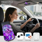Sunglasses Holder for Car Visor, PU Leather Glasses Clip Organizer, Cute Magnetic Eyeglass Holder for Vehicle Sun Visor, Car Interior Accessory for Women & Men Purple Butterfly Bloom