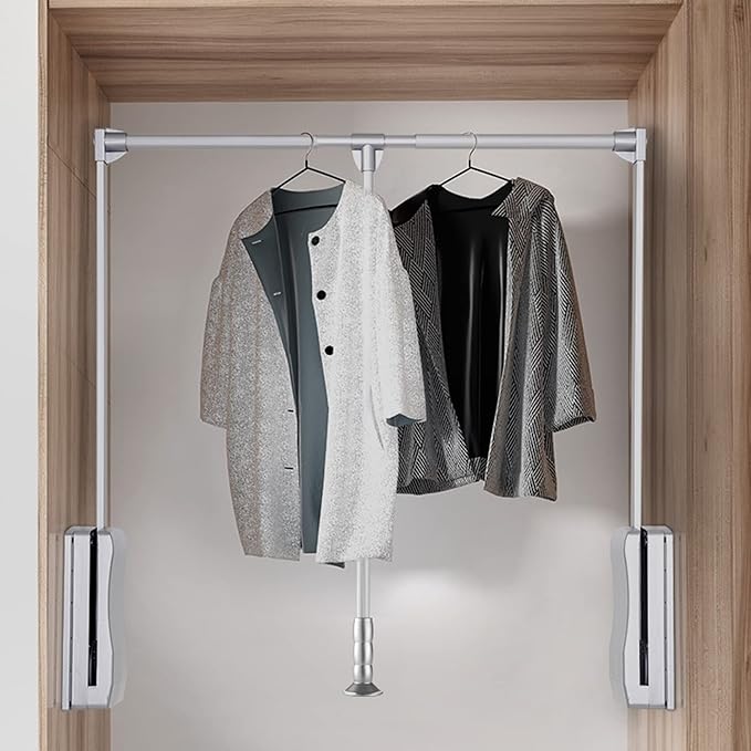 uyoyous Pull Down Closet Rods, Adjustable 35-48 Inch Wardrobe Rail Lift Collapsible Closet Rod Aluminium Retractable Wardrobe