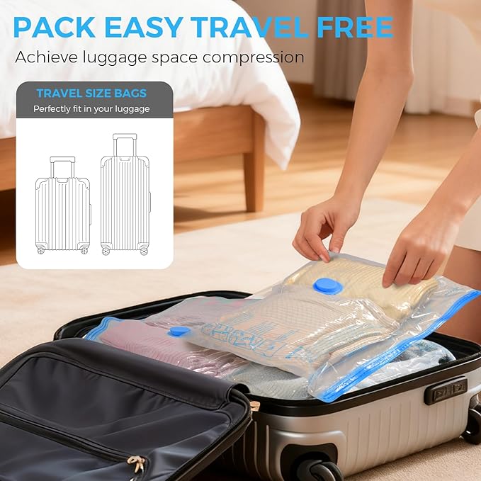 ANBIUX Vacuum Bags for Travel with Rechargeable air Pump, 16 Pack Carry-on Size Compression Packing Bags for Luggage and Suit