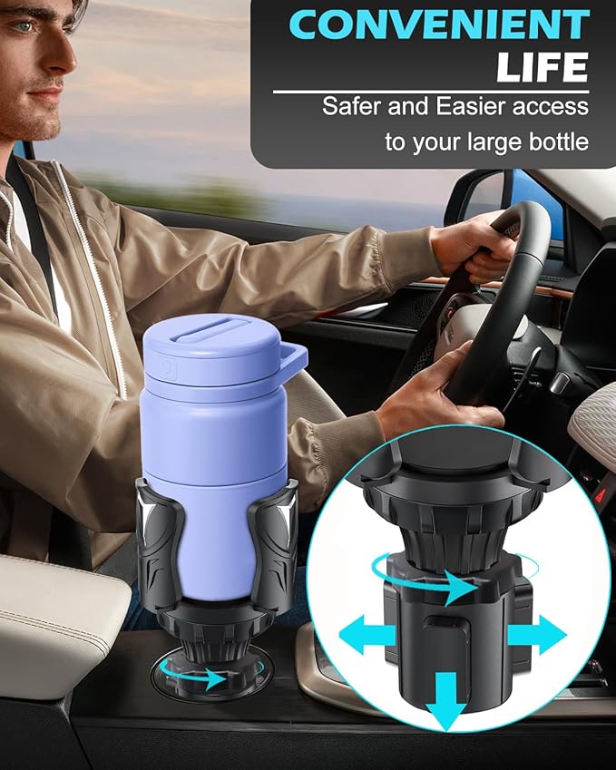 Cup Holder Expander for Car with Adjustable Adapter, Easkkty All Purpose Car Cupholder Extender Organizer with Expandable Bas