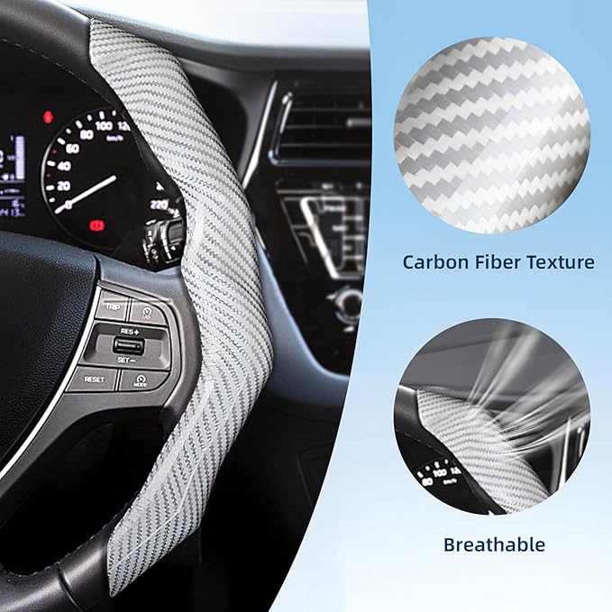 Carbon Fiber Steering Wheel Cover with Anti-Slip Lining and Segmented Design 2pcs Universal Steering Wheel Protector for Men 