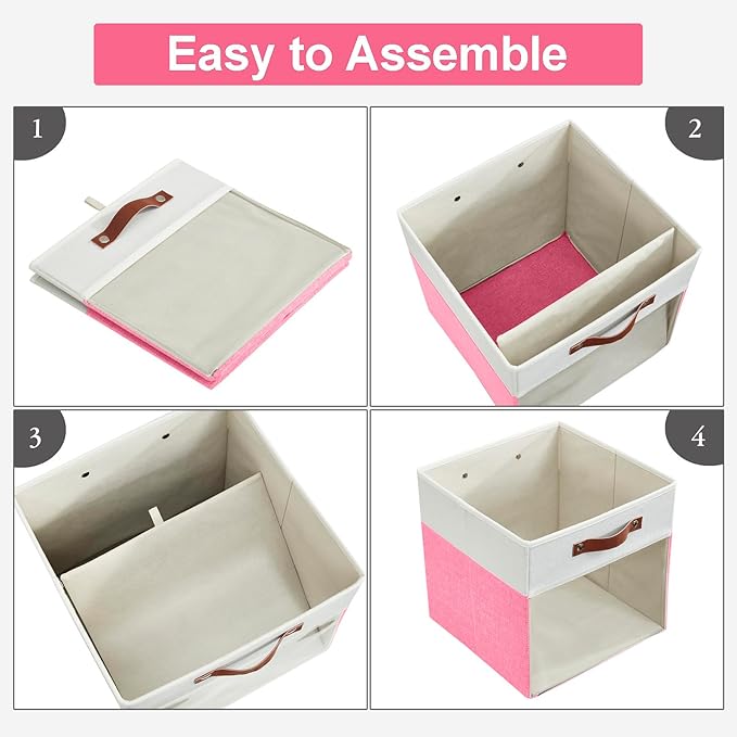 Bagnizer Storage Cubes, 4 Pack Linen Foldable Storage Bins (13 x 13 inch) with Clear Window and Handles, Fabric Organizer for