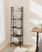 Hzuaneri Ladder Shelf, Bookshelf Bookcase, Freestanding Corner Storage Shelve with 2 Hooks for Home Office, Living Room, Kitc
