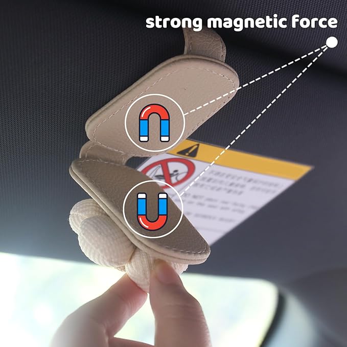 Evankin Sunglass Holder for Car Visor Sunglasses Clip Magnetic Leather Glasses Eyeglass Holder Truck Car Interior Accessories Universal Woman Man