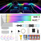 2026 Upgraded Car Ambient Lighting Kits Dreamcolor Acrylic Interior Car LED Strip Light with Wireless APP, RGB 22 in 1 Dynamic Chasing Music Sync LEDs Fiber Optic Strip Lights