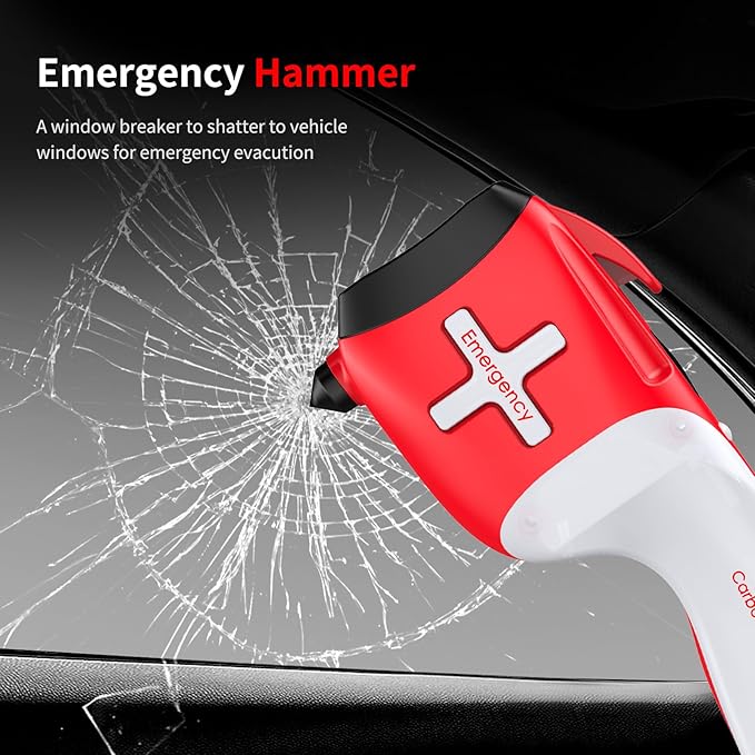 6-in-1 Multifunctional Emergency Tool, Flashlight with CO Detector, Window Breaker, Seat Belt Cutter, Red/White LED Warning L