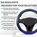 3D Massage Blue Carbon Fiber Leather Steering Wheel Cover, 14.5-15 Inch Non-Slip Breathable Microfiber Car Steering Wheel Pro