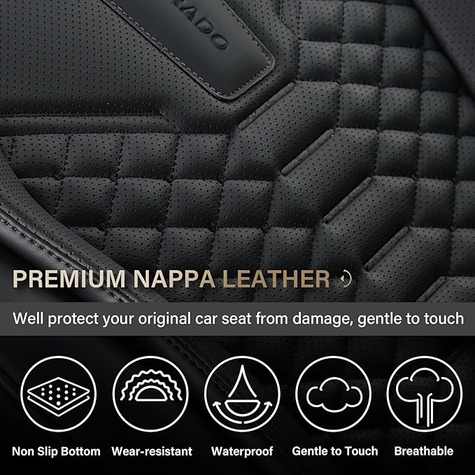 Coverado Car Seat Cover, Front Seat Cover, 2 Pack Universal Seat Covers for Cars, Breathable Nappa Leather Seat Cover, Waterp