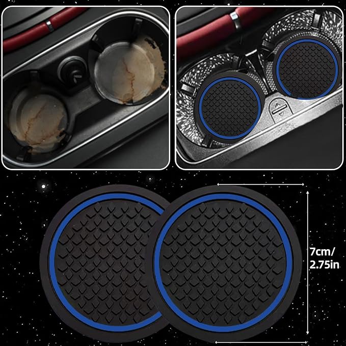 NBTEPEM 6 PCS Car Steering Wheel Cover Set, Microfiber Leather Steering Wheel Covers Universal 14.5-15 inch, Center Console Cover, Seat Belt Cushion, Cup Holder Coaster, Car Accessories Set Blue