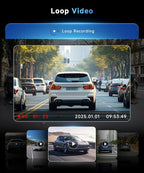 360° Dash Cam Front and Rear Inside Left Right, 4 Channel FHD 1080P Dash Cam for Cars, 3 Inch IPS Dashcams with Night Vision,