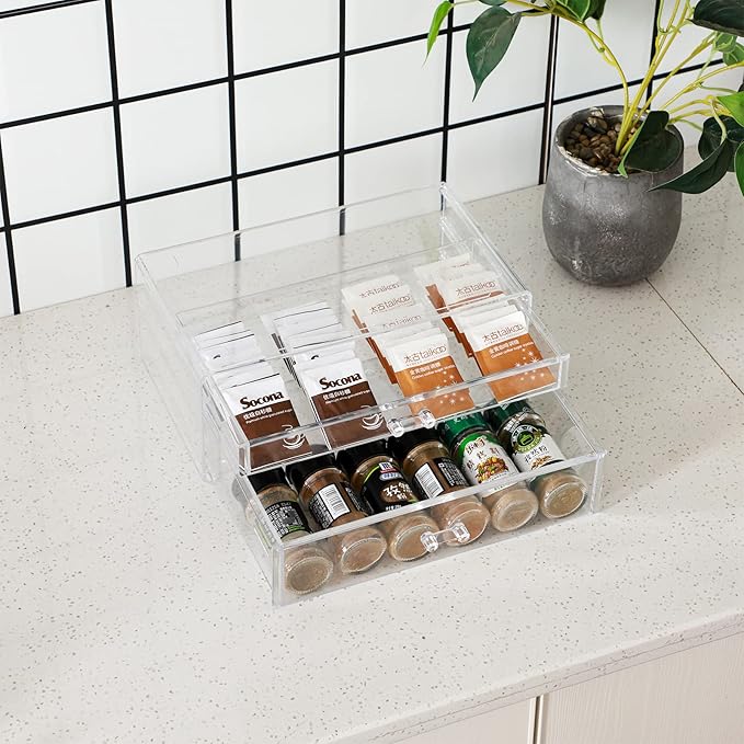 Cq acrylic Clear acrylic organizers Countertop,2 Large Drawers stackable storage bins,clear storage bins for Vanity Jewelry,H