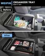 Silverado Sierra Center Console Organizer - Compatible with 2019-2026 Chevy Silverado/GMC Sierra 1500 - 2020-2026 Chevrolet Silverado/ Sierra 2500HD 3500HD - (Split-Bench Folding Seat) - 2 Pack Red